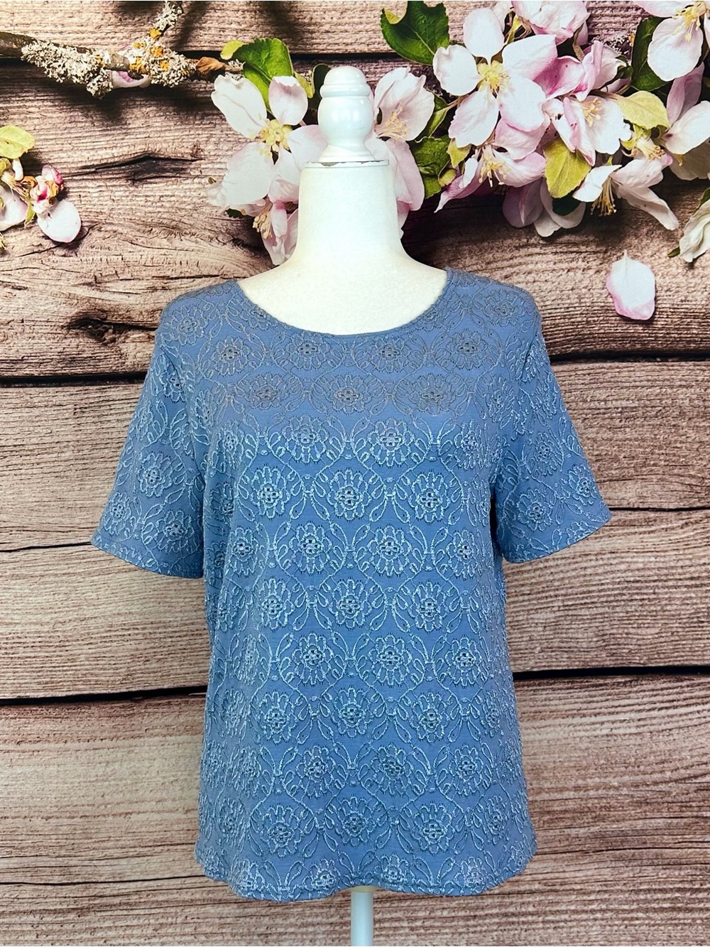 George Women’s Blue Floral Embroidered Feminine Blouse Large